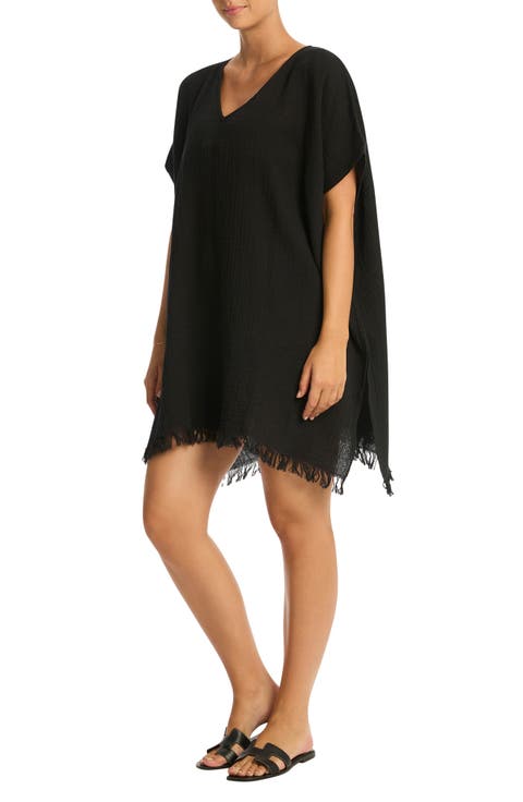 Sunset Fringe Cotton Cover-Up Caftan