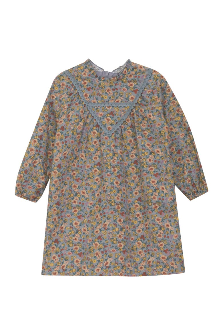 Floral Print Woven Ruffle Neck Line Dress, Main, color, Blue Floral