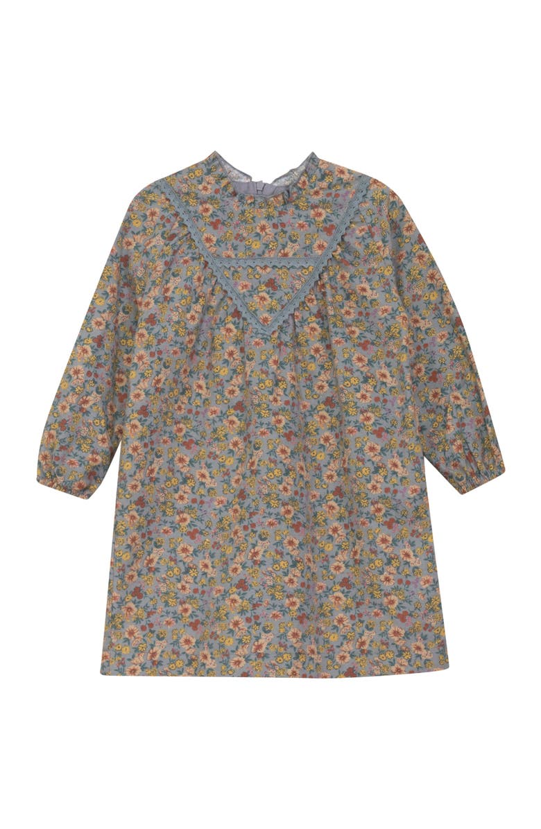 Clô Floral Print Woven Ruffle Neck Line Dress, Main, color, Blue Floral