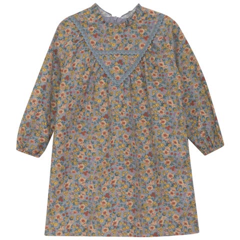 Floral Print Woven Ruffle Neck Line Dress (Toddler, Little Kid & Big Kid)