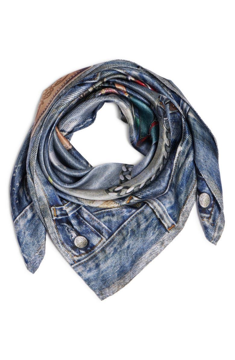 Acne Studios Vasco Trompe l'Oeil Denim Print Silk Scarf, Alternate, color, 