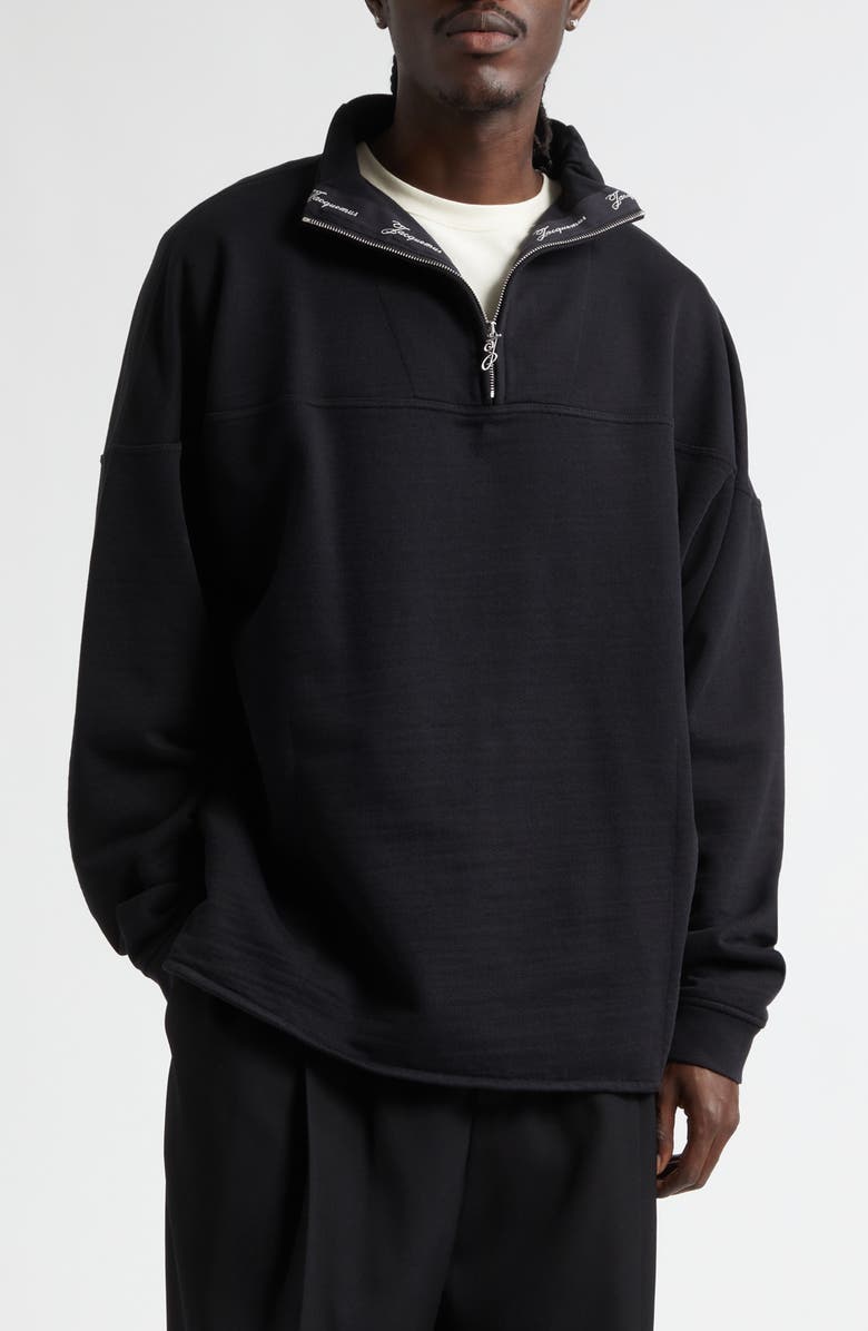 Jacquemus The Rond Carré Half Zip Sweatshirt, Main, color, Black