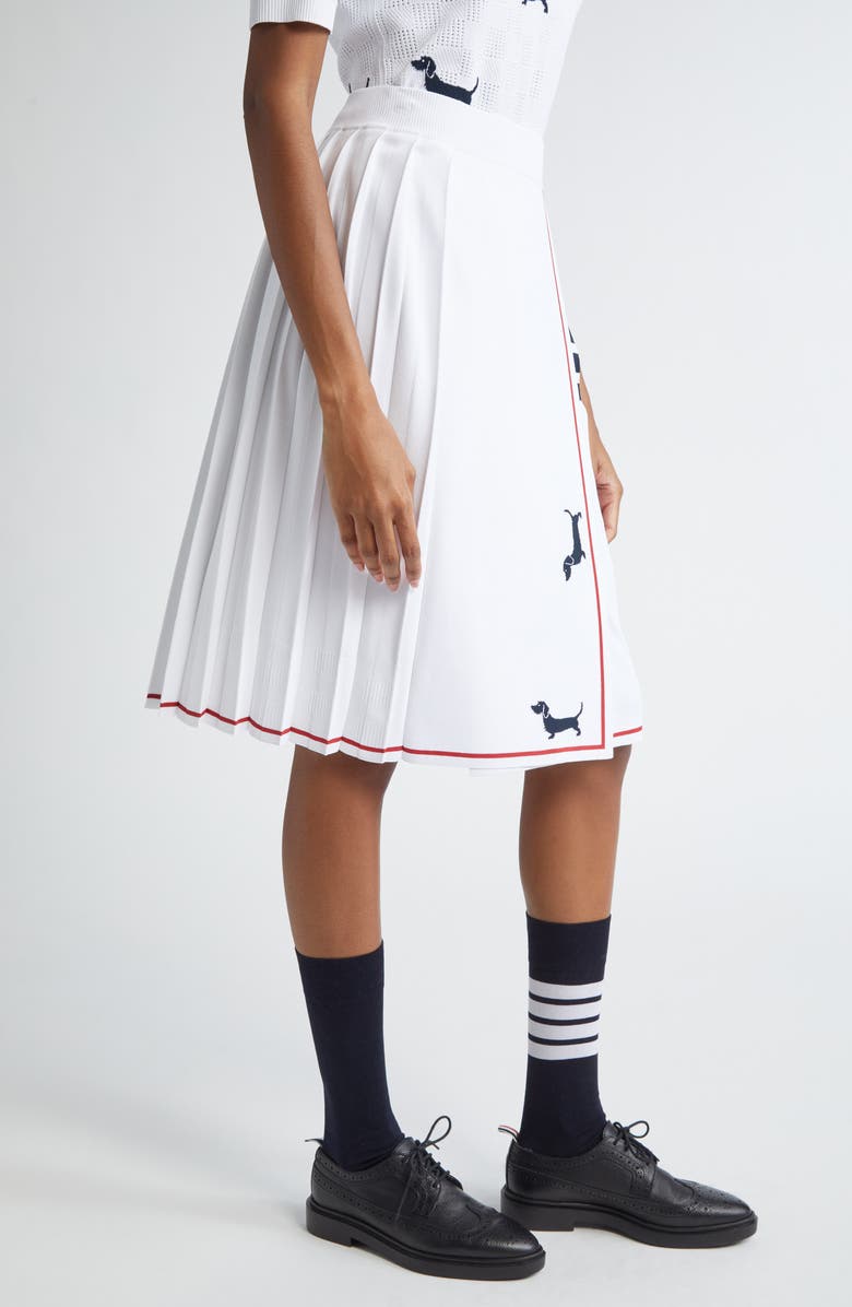 Thom Browne 4-Bar Pleated Hector Intarsia Skirt, Alternate, color, White