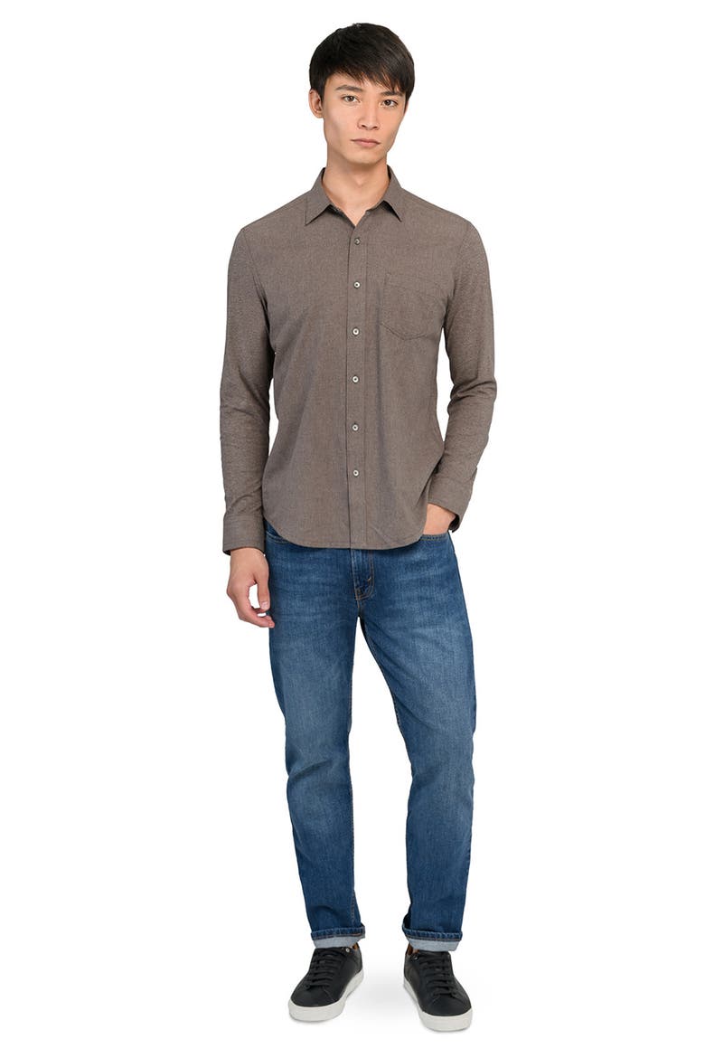 Reworked Slim Fit Heathered Brown Cotton Button-Up Shirt, Alternate, color, BROWN
