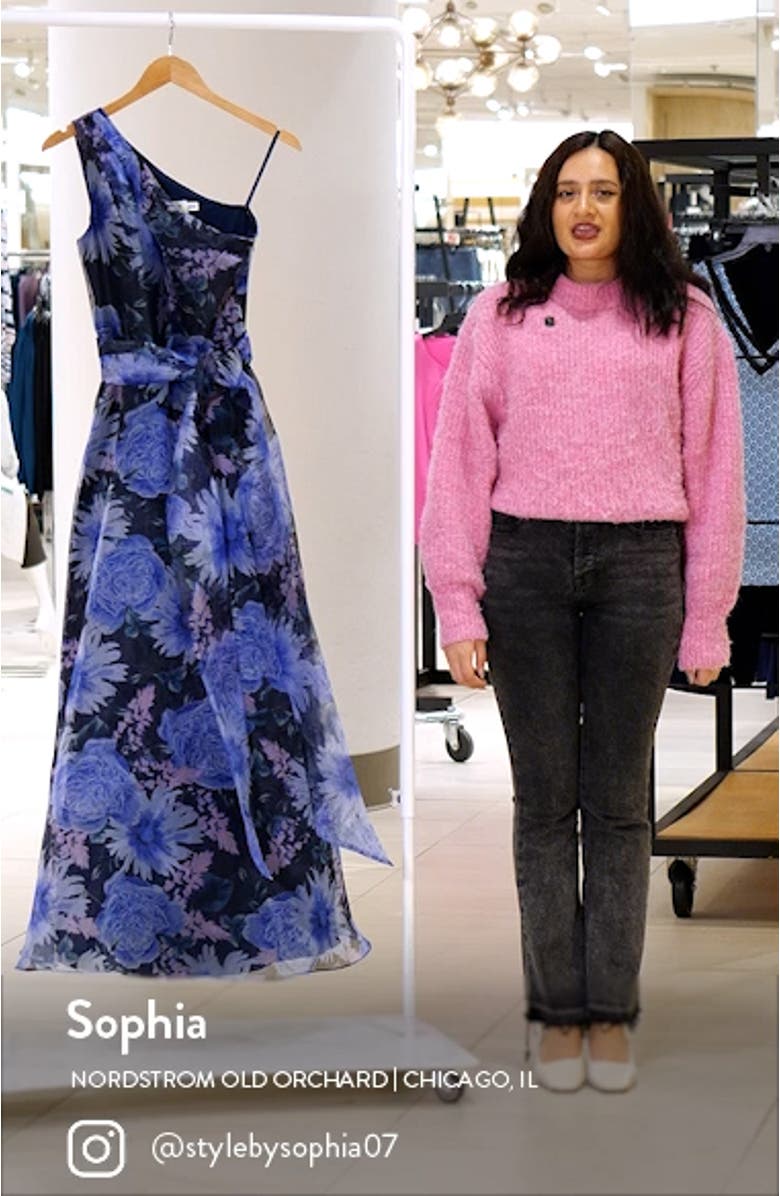 One-Shoulder Floral Print Ballgown, sales video thumbnail