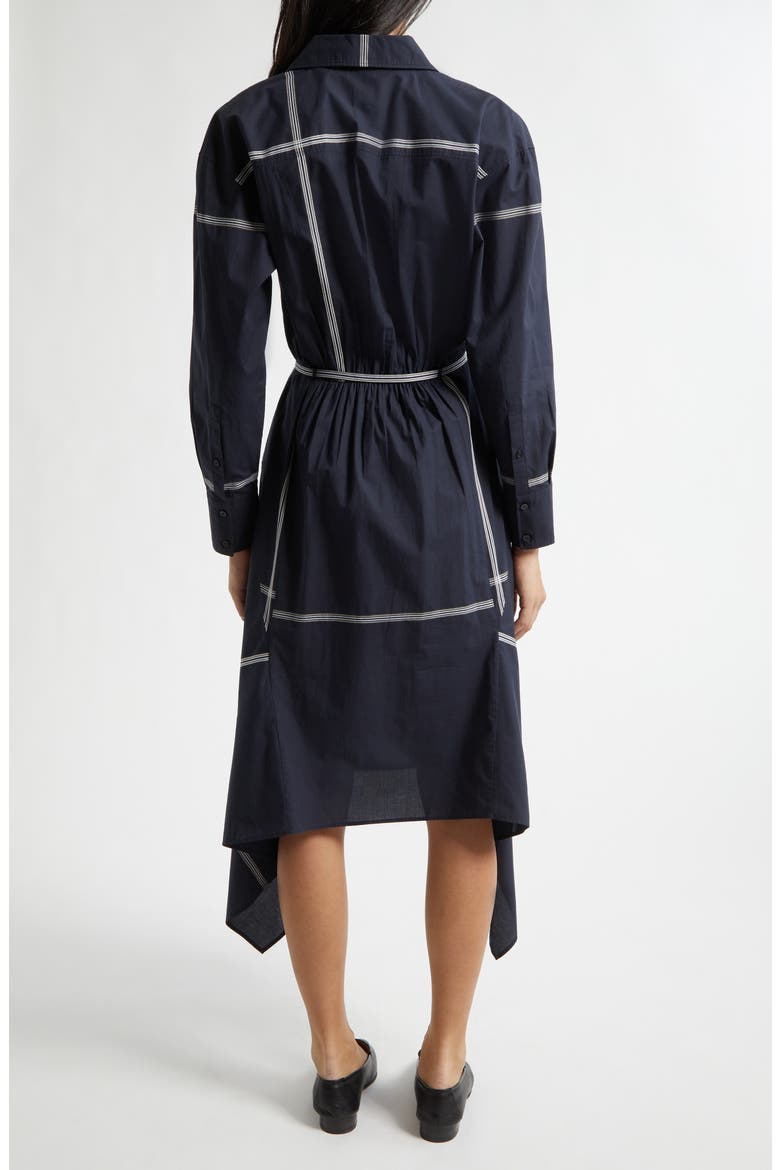 Doloh Ribbon Detail Long Sleeve Handkerchief Hem Cotton Dress, Alternate, color, SKY CAPTAIN PLAID