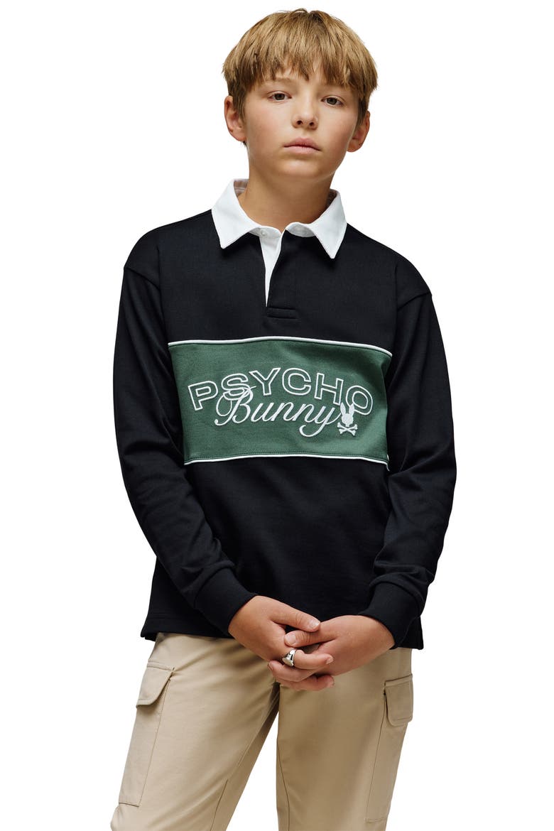 Kids' Enzo Long Sleeve Rugby Polo, Alternate, color, BLACK