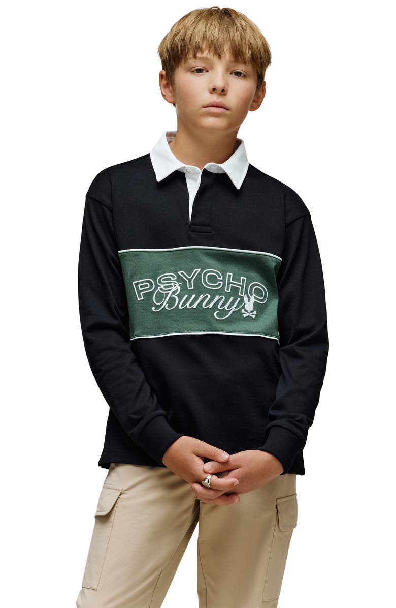 Psycho Bunny Kids' Enzo Long Sleeve Rugby Polo, Alternate, color, Black