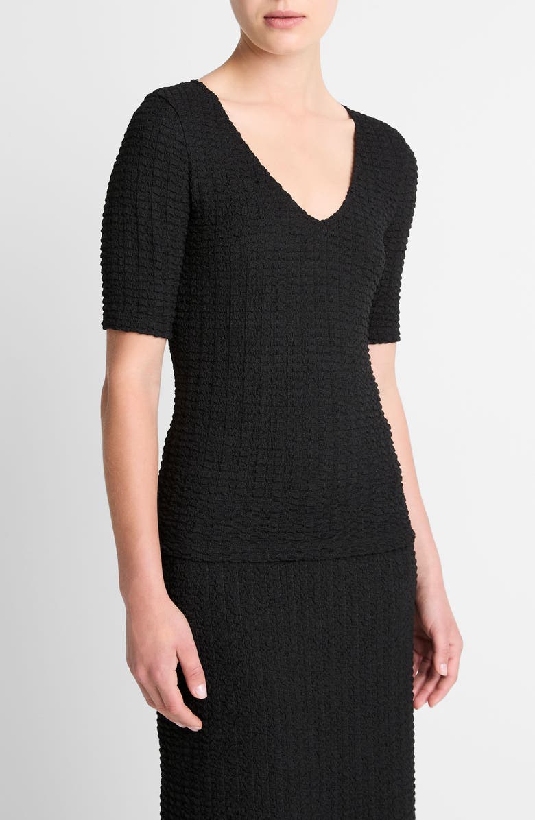 Vince Textured V-Neck Knit Top, Alternate, color, 001Blk-Black