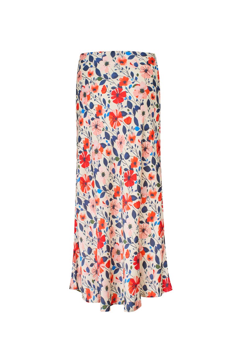 High-Waist Floral Midi Skirt, Alternate, color, Poinsettia