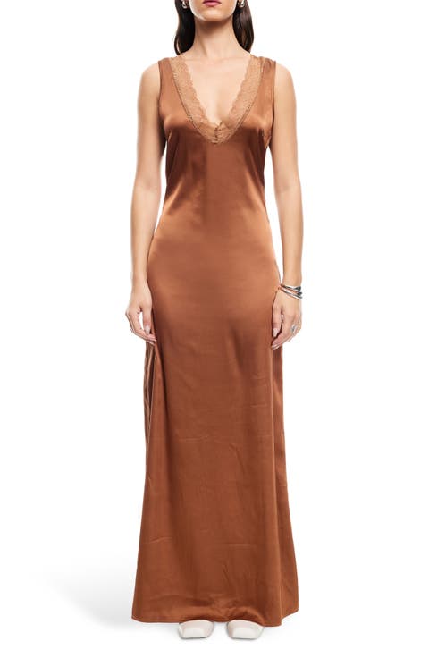 Simi Lace Trim Satin Maxi Dress