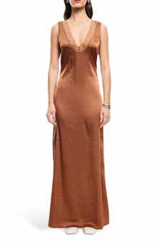 LIONESS Simi Lace Trim Satin Maxi Dress