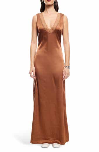 LIONESS Simi Lace Trim Satin Maxi Dress
