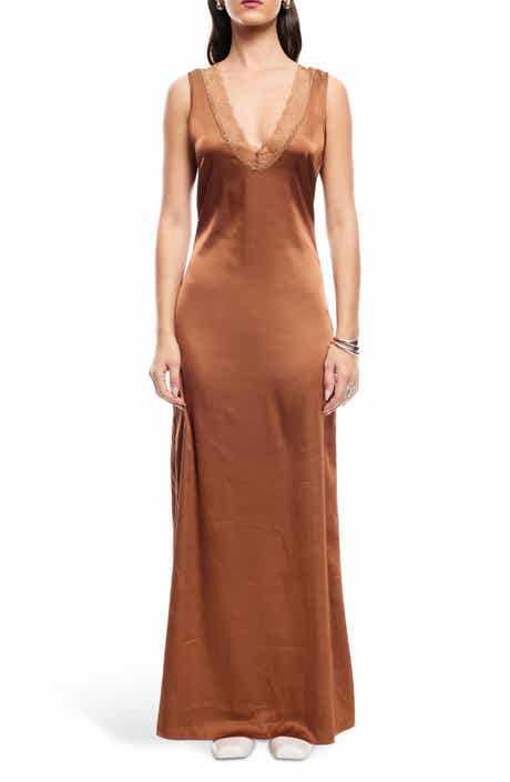 LIONESS Simi Lace Trim Satin Maxi Dress