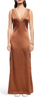 LIONESS Simi Lace Trim Satin Maxi Dress