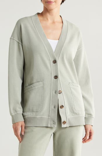 Marine Layer Cloud Nine Cotton Blend Fleece Cardigan In Gray
