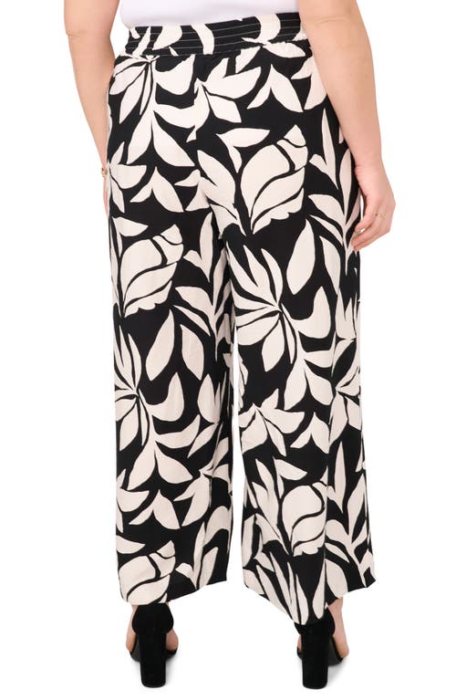 Vince Camuto Plus Size Printed Smocked-waist Wide-leg Pants In Black