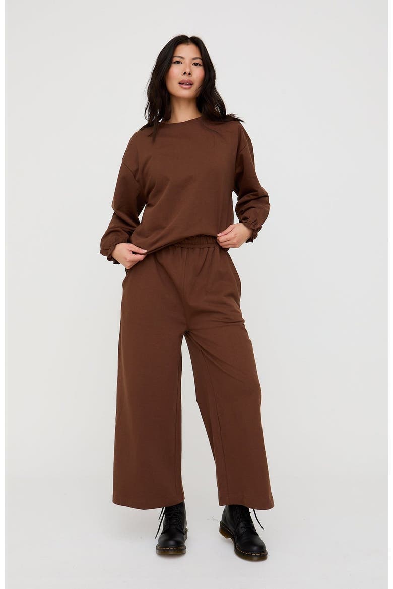 Organic Cotton Noor Wide Leg Trousers, Alternate, color, Brown