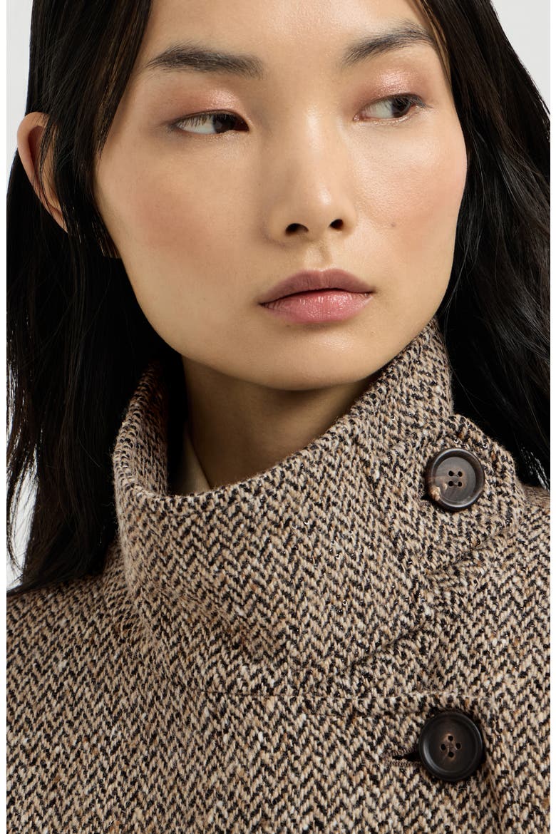 Sparkling virgin wool chevron belted coat with monili, Alternate, color, Light Brown