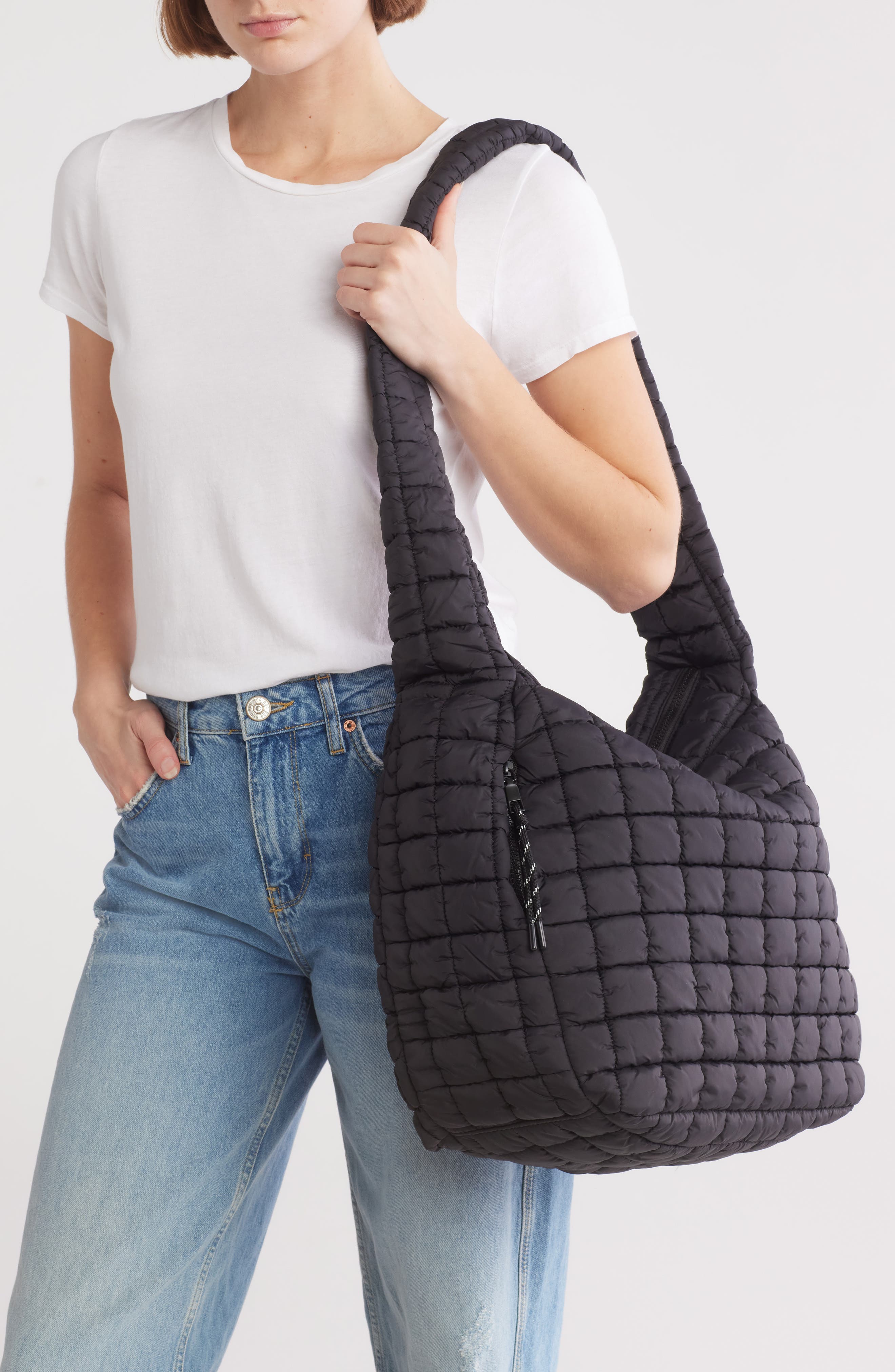 URBAN EXPRESSIONS HANDBAGS Square Quilt Nylon Hobo Bag, Alternate, color, Black