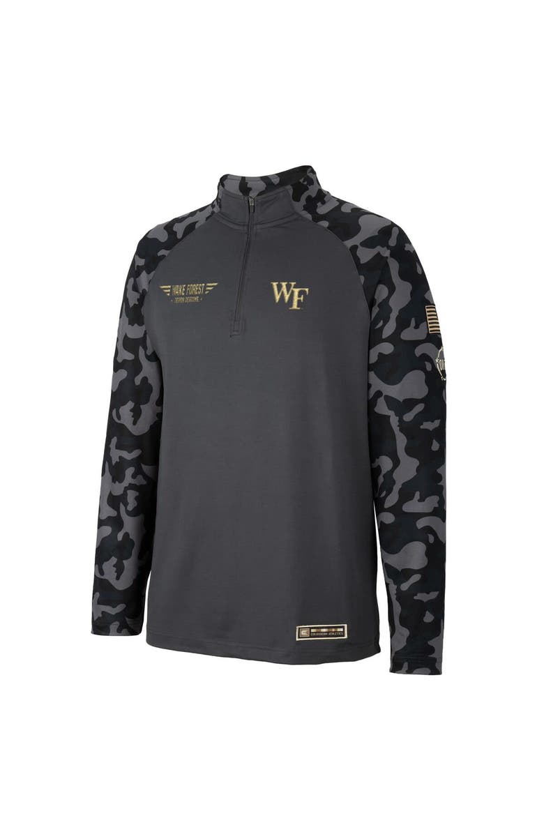 COLOSSEUM Men's Colosseum Charcoal Wake Forest Demon Deacons OHT Military Appreciation Long Range Raglan Quarter-Zip Jacket, Alternate, color,