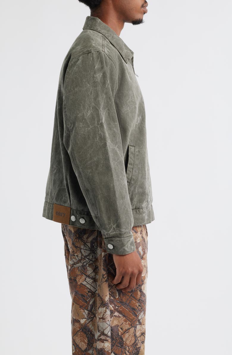 Obey Workman Cotton Denim Zip Jacket, Alternate, color, Black Olive Wrinkle Wash