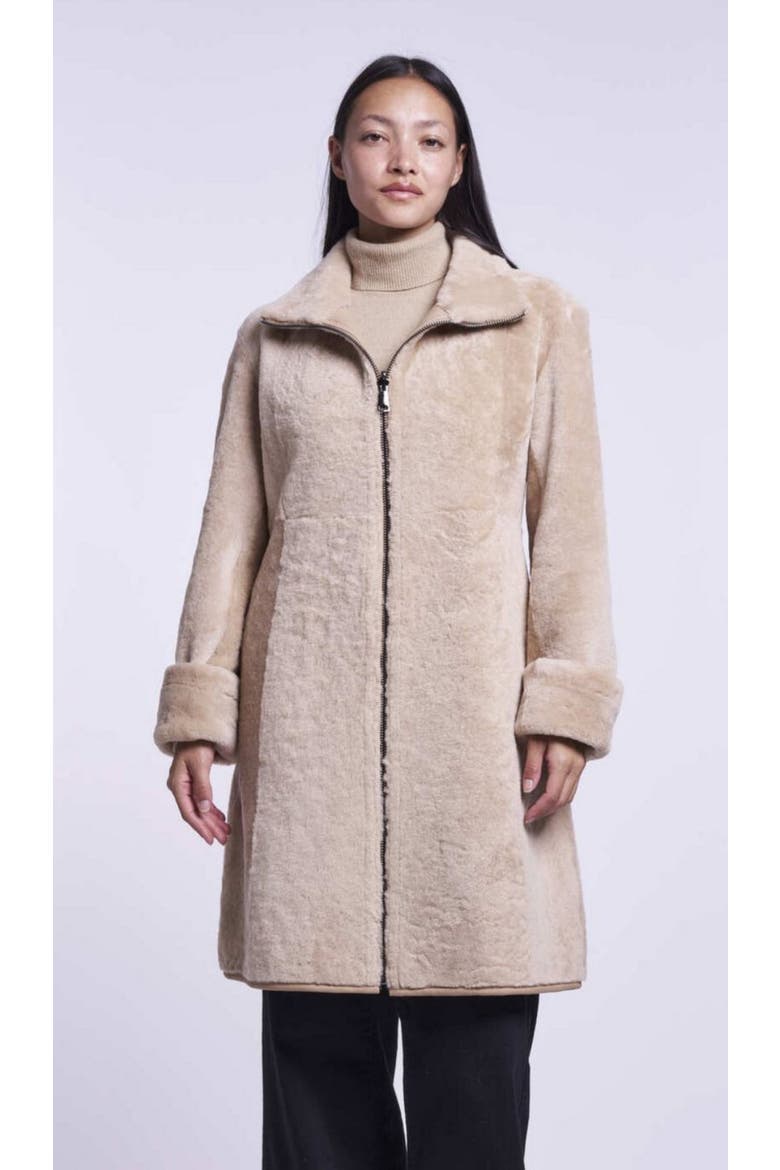 Zipper Shearling Coat, Main, color, BEIGE