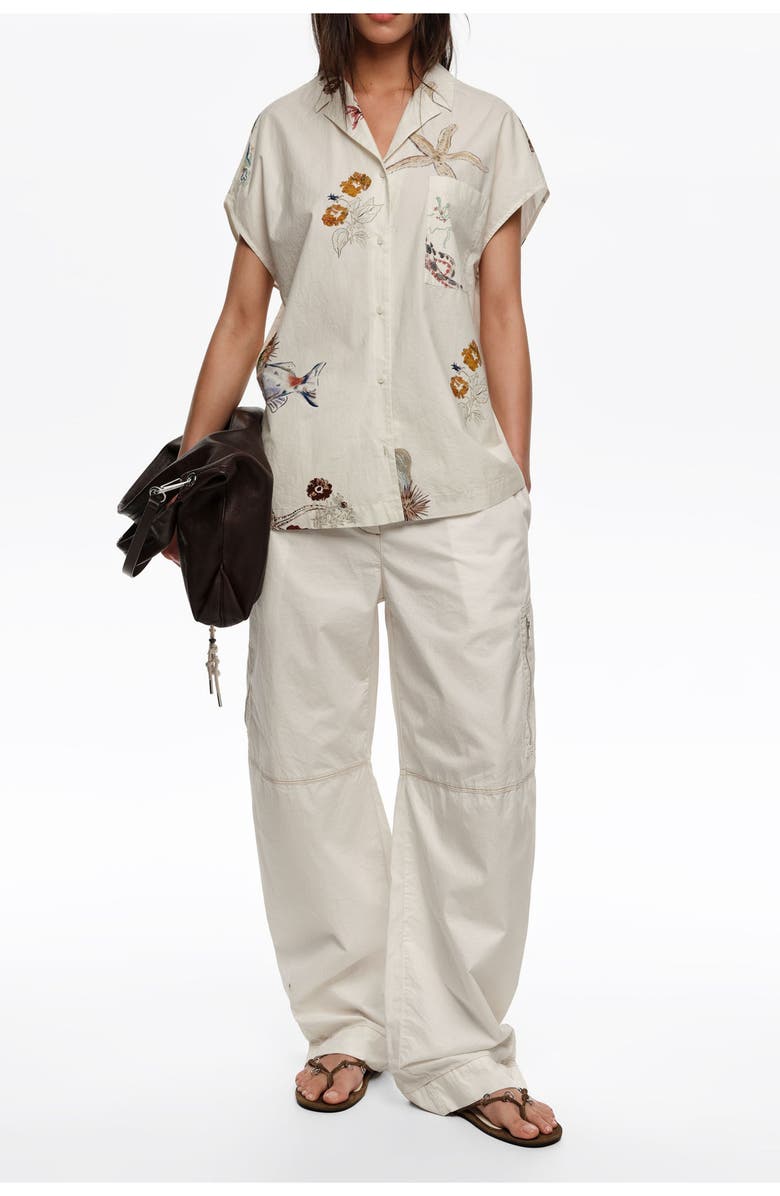 Bimba y Lola Seabed Cotton Cape Shirt, Alternate, color, Seabed Off White