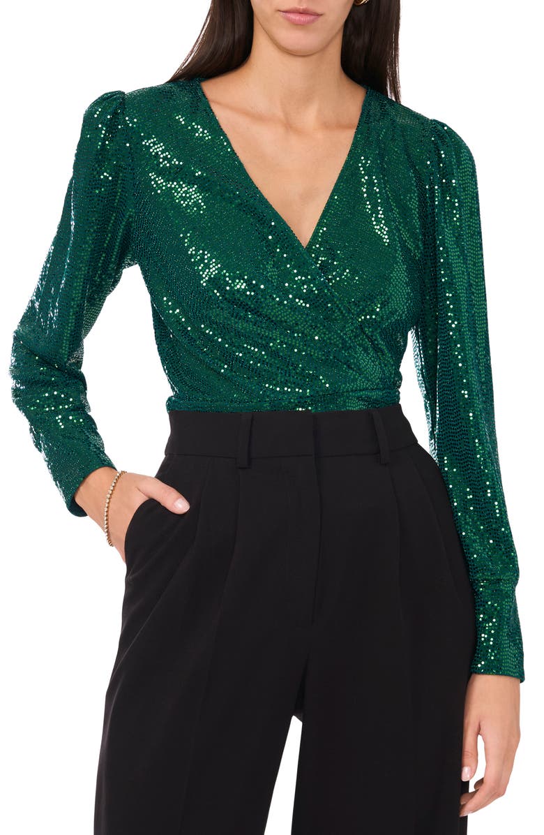 Vince Camuto Sequin Wrap Front Top, Main, color, 