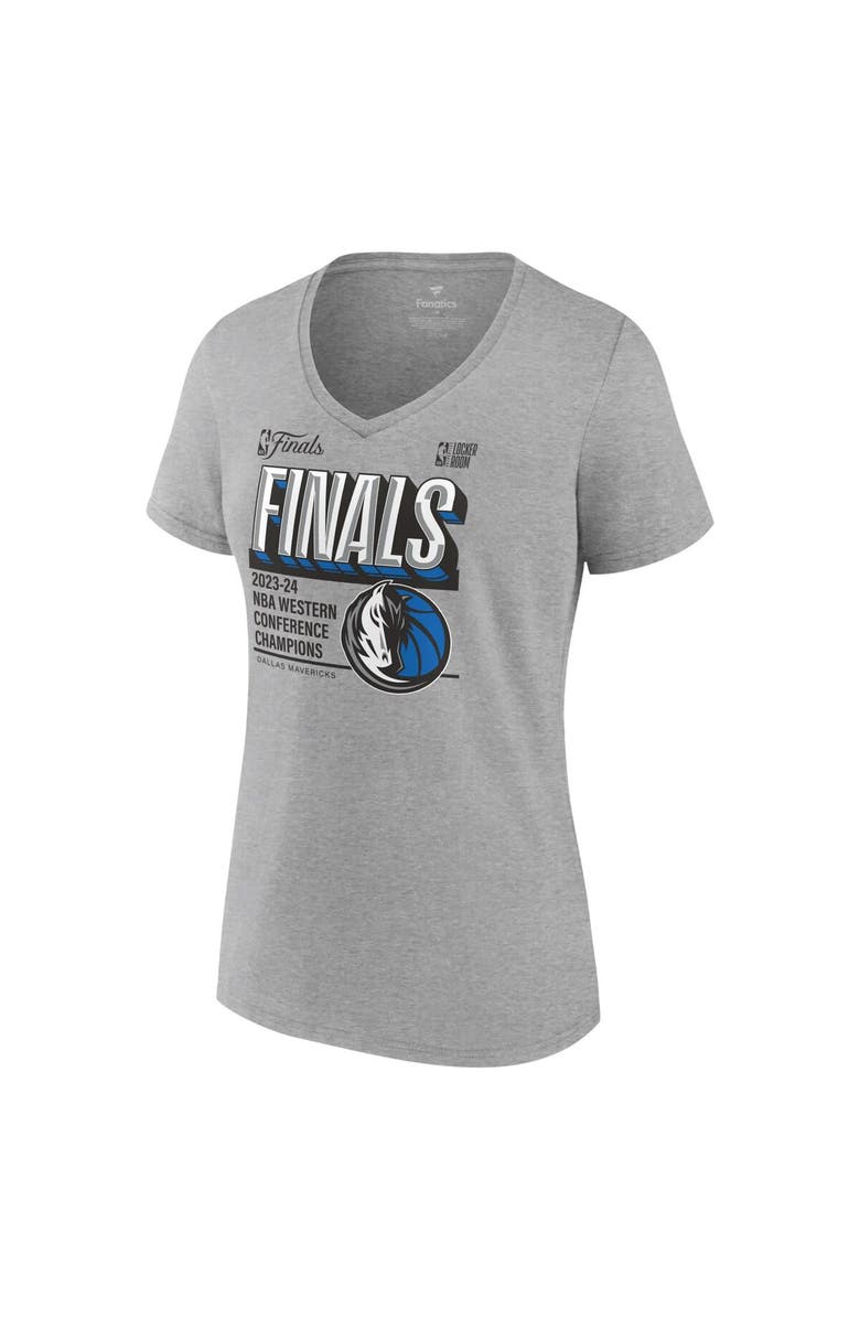 FANATICS Women's Fanatics Steel Dallas Mavericks 2024 Western Conference Champions Locker Room Post Up Move V-Neck T-Shirt, Alternate, color, 