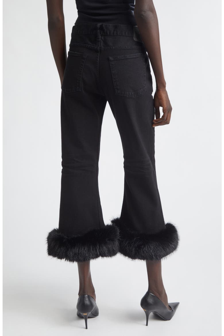Faux Fur Trim Crop Flare Jeans, Alternate, color, 1105 PITCH BLACK