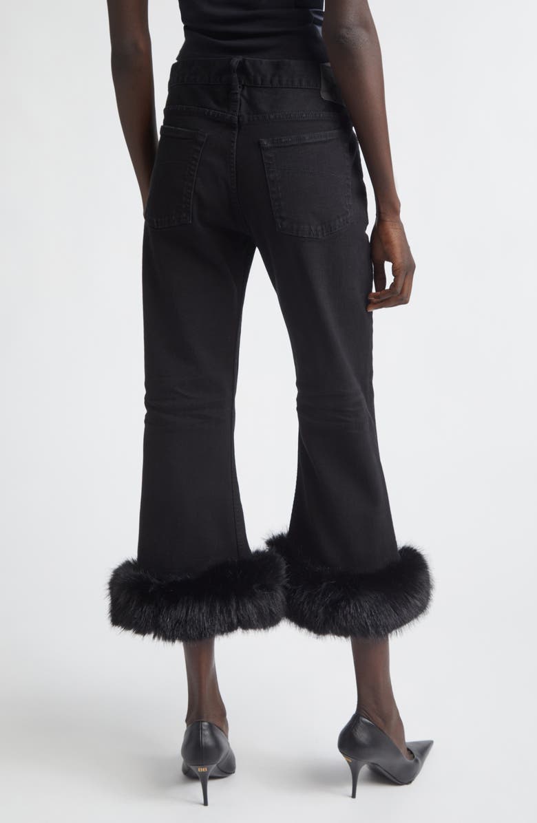 Balenciaga Faux Fur Trim Crop Flare Jeans, Alternate, color, 1105 Pitch Black