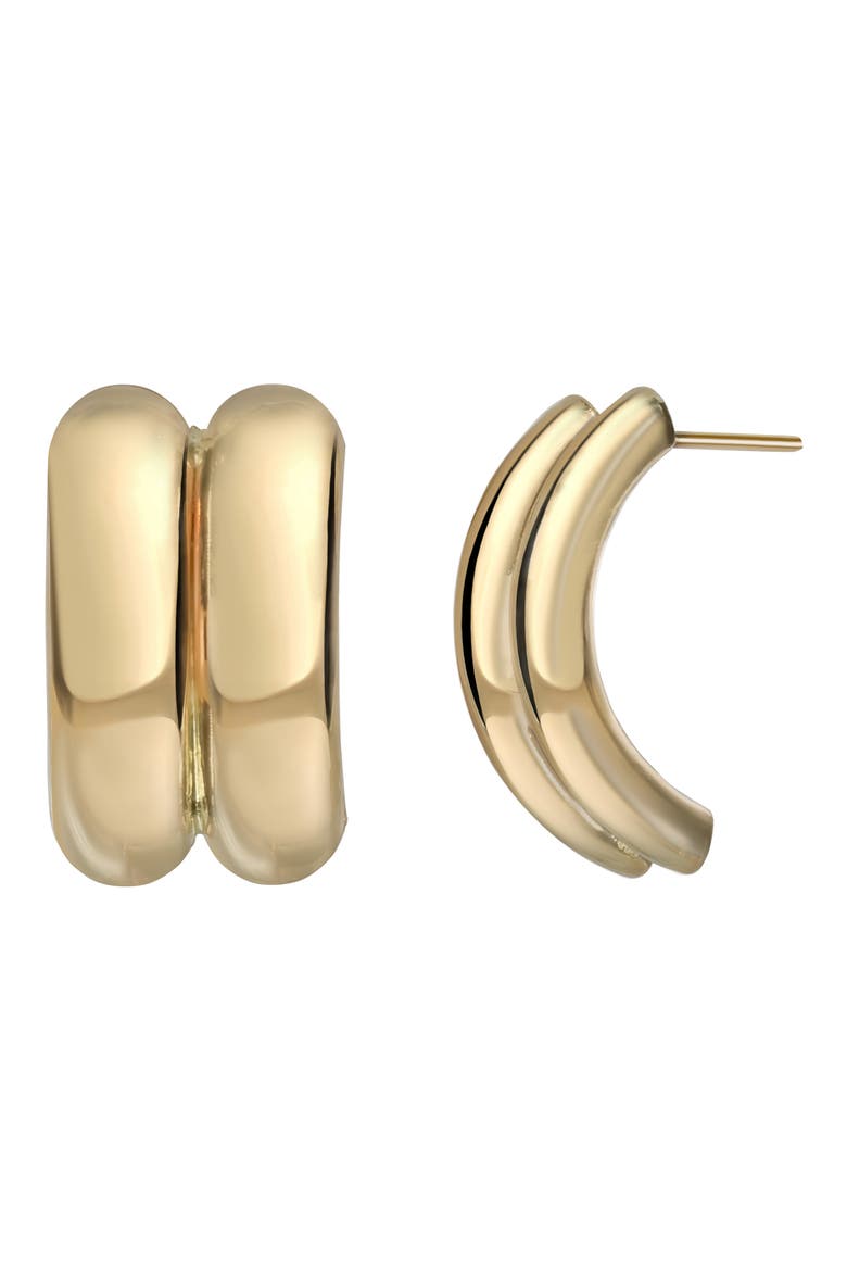14K Gold Double Line Stud Earrings, Main, color, 14K YELLOW GOLD