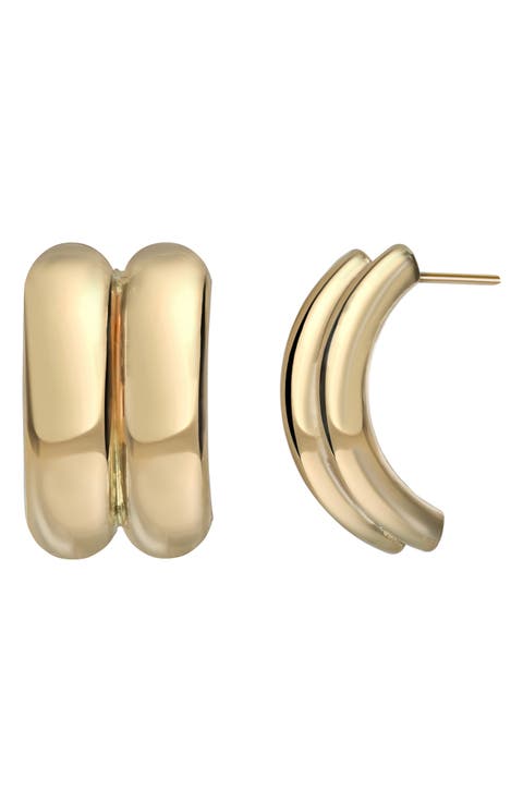 14K Gold Double Line Stud Earrings
