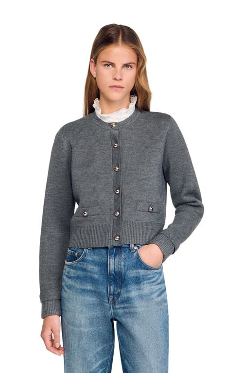 Sandro Cardigan With Detachable Ruffle Collar In Gray