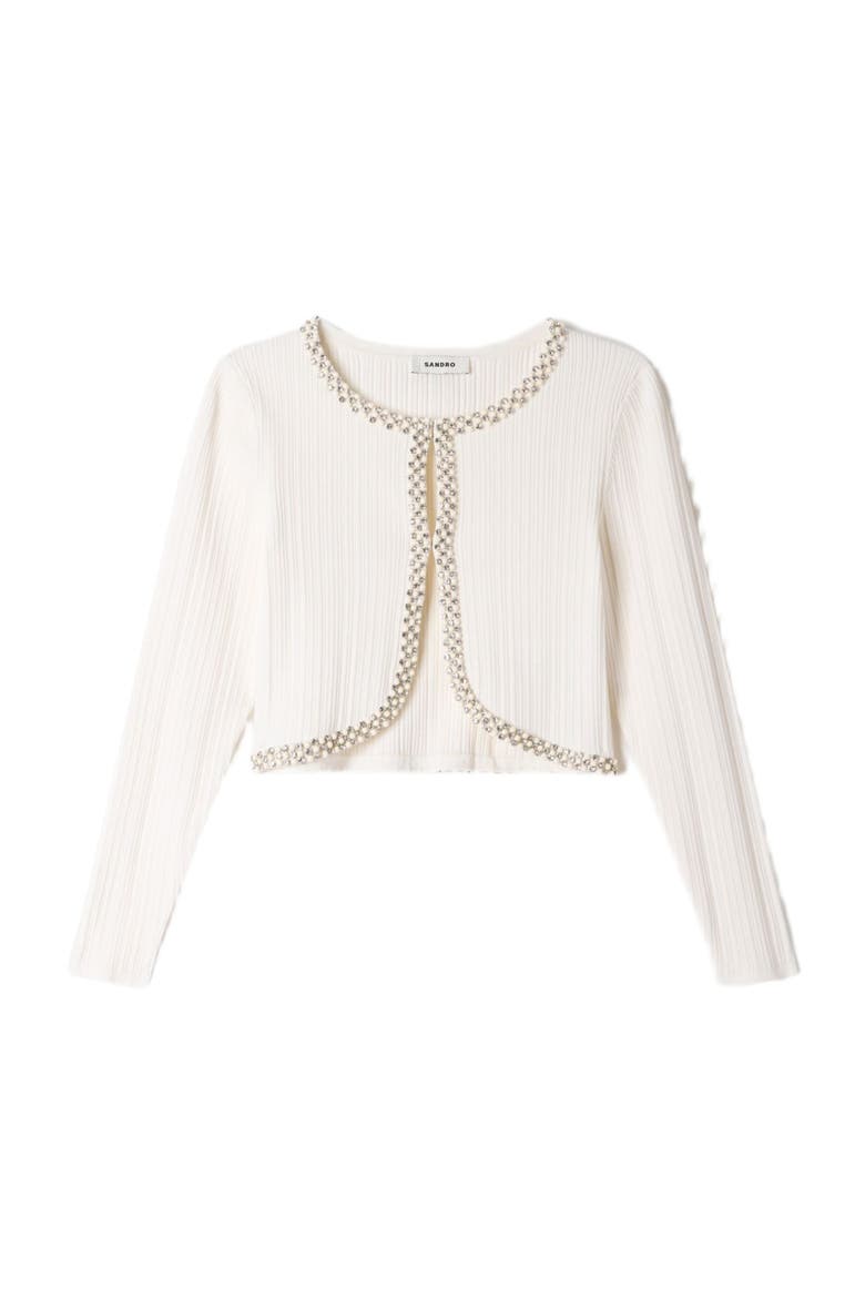 Cropped pearl and strass cardigan, Alternate, color, White