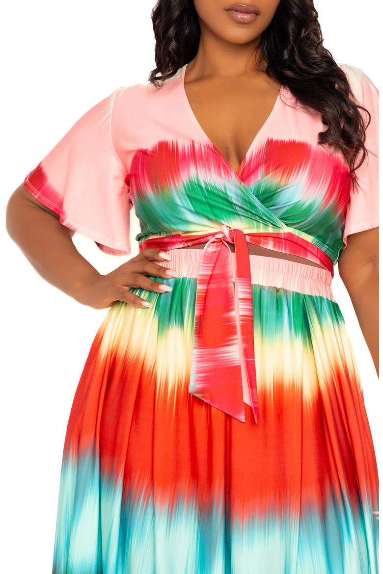 Gradient Stripe Wrap Crop Top & Maxi Skirt Set, Alternate, color, MULTI