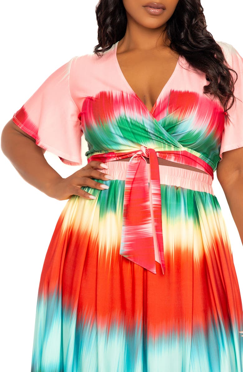 BUXOM COUTURE Gradient Stripe Wrap Crop Top & Maxi Skirt Set, Alternate, color, Multi