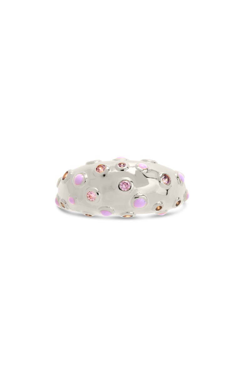 Sterling Forever Emberly Cubic Zirconia & Enamel Dot Dome Ring, Alternate, color, Silver
