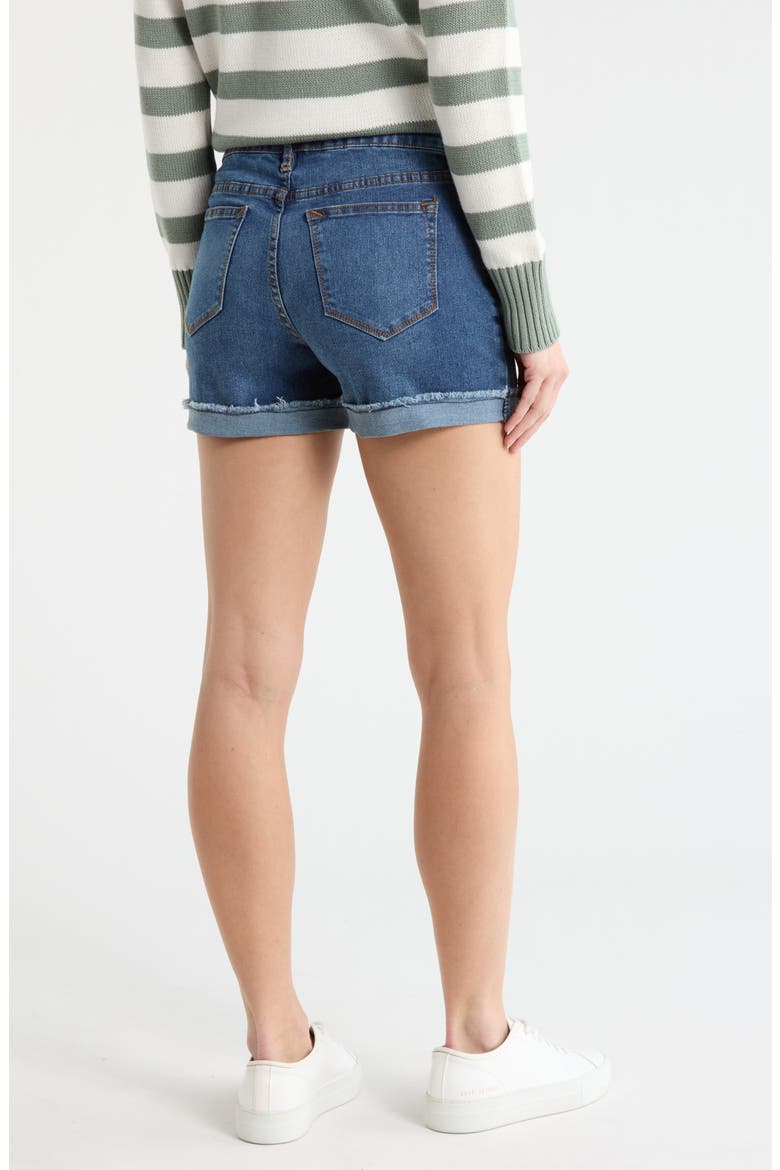 Cuffed Mid Rise Denim Shorts, Alternate, color, DARK WASH