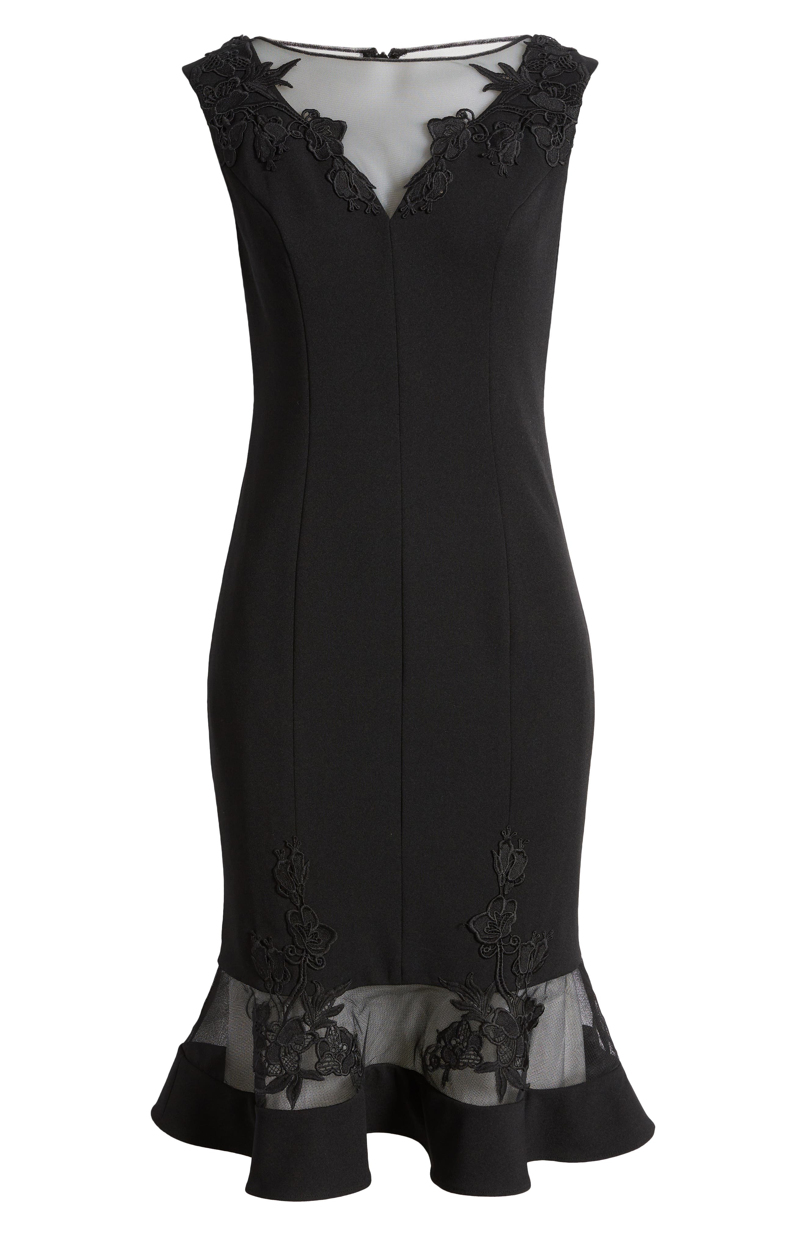aidan mattox floral lace trim mesh cocktail dress Aidan Mattox Floral Lace Trim Mesh Cocktail Dress