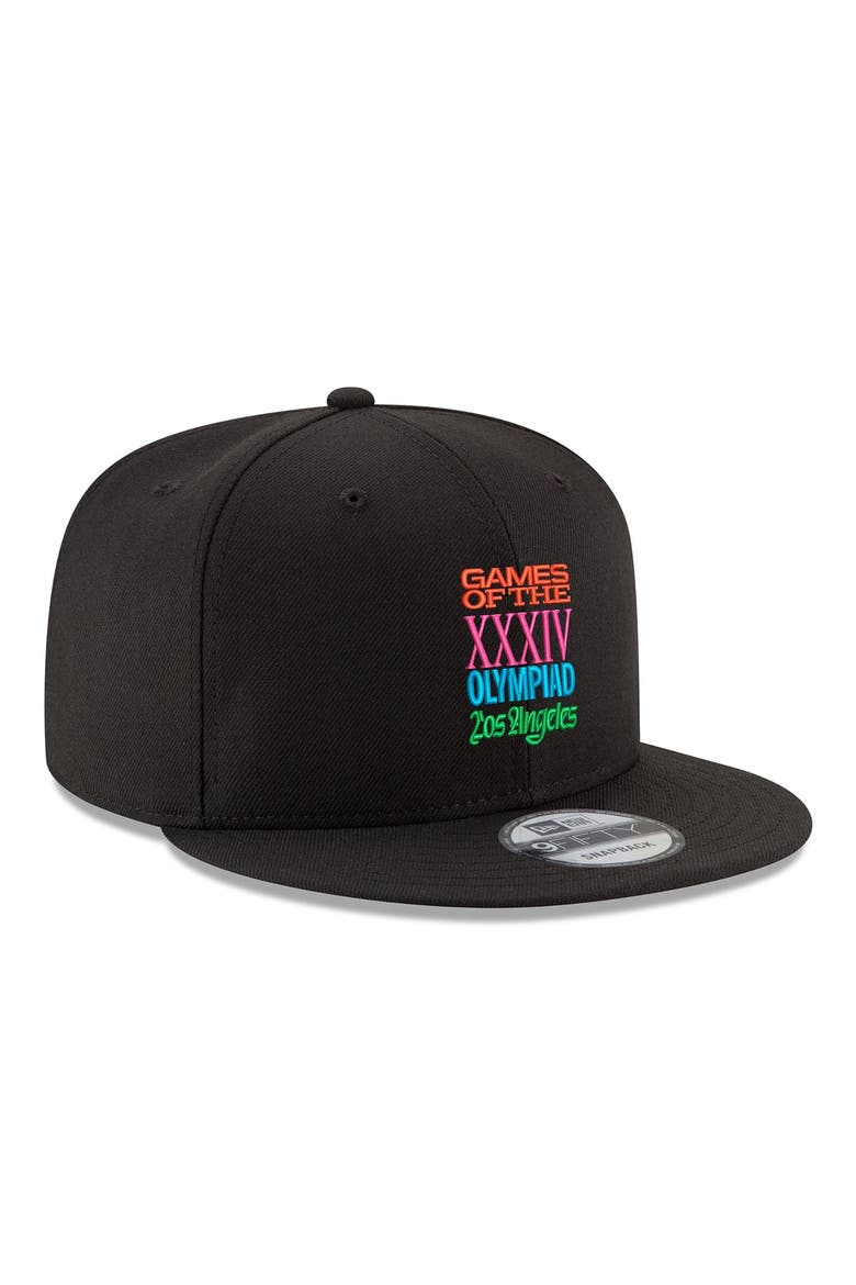Men's New Era Black LA28 Superbloom Collection 9FIFTY Snapback Hat, Alternate, color, Black