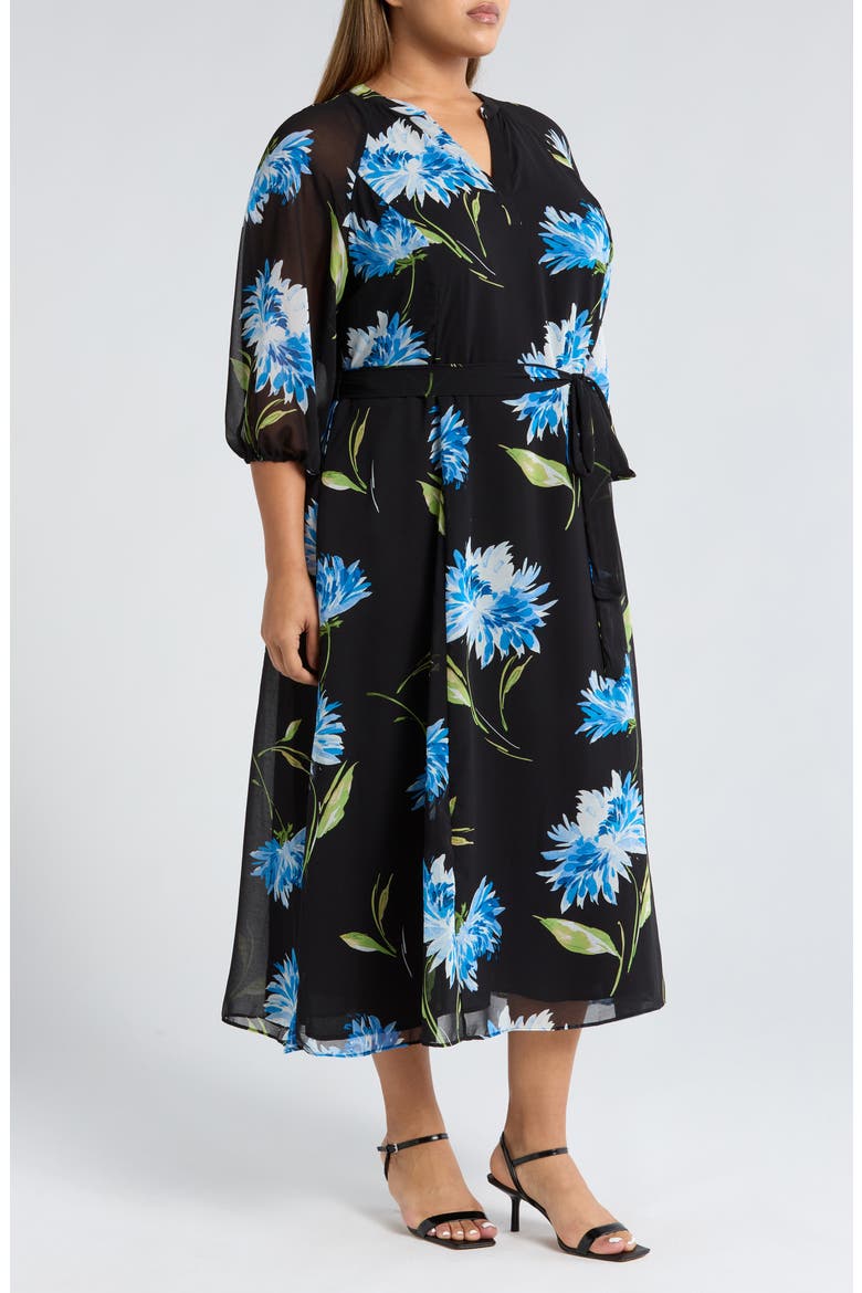 Floral Puff Sleeve Maxi Dress, Alternate, color, RICH BLACK