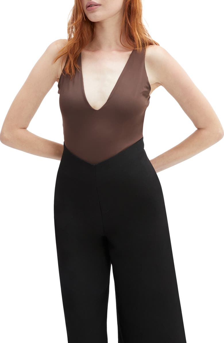 Bardot Fina Deep V-Neck Bodysuit, Alternate, color, Chocolate