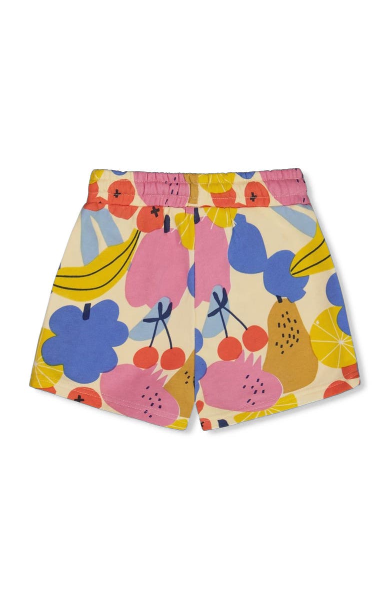 Deux par Deux Girl's Printed French Terry Short Fruits On Yellow Background, Alternate, color,