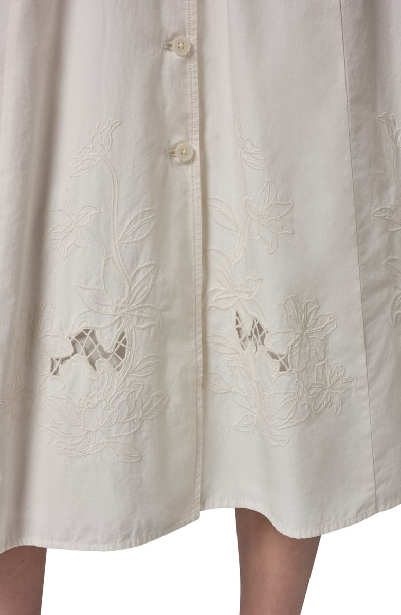 Donna Karan New York Embroidered Puff Sleeve Belted Cotton Shirtdress, Alternate, color, Cream/ Cream