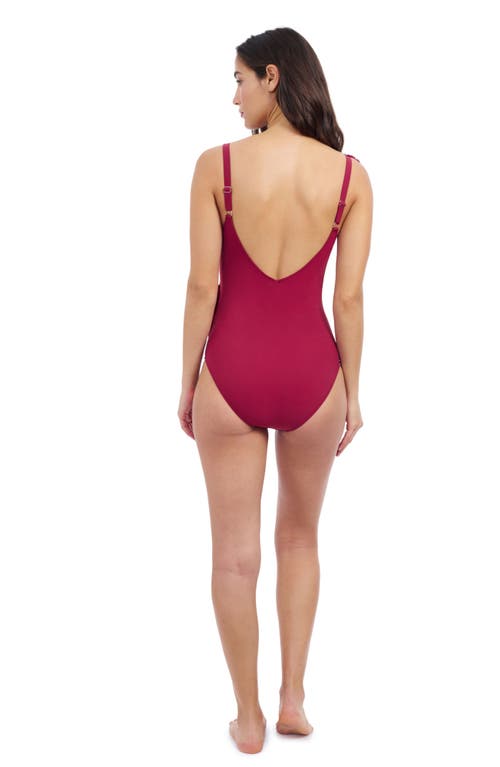 Profile By Gottex Lola V-neck Asymmetrical Laser Ruffle One-piece In Brick