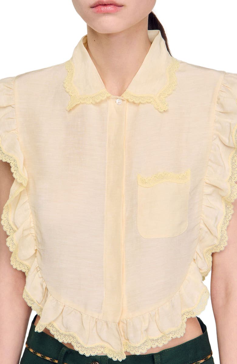 SANDRO Top Shirt collar with lace detail, Alternate, color, 