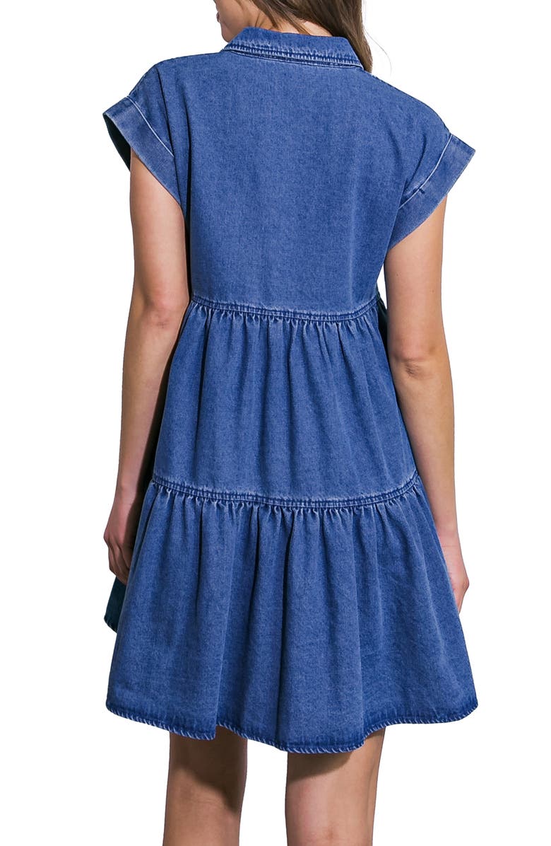 FLYING TOMATO Cap Sleeve Denim Babydoll Minidress, Alternate, color,