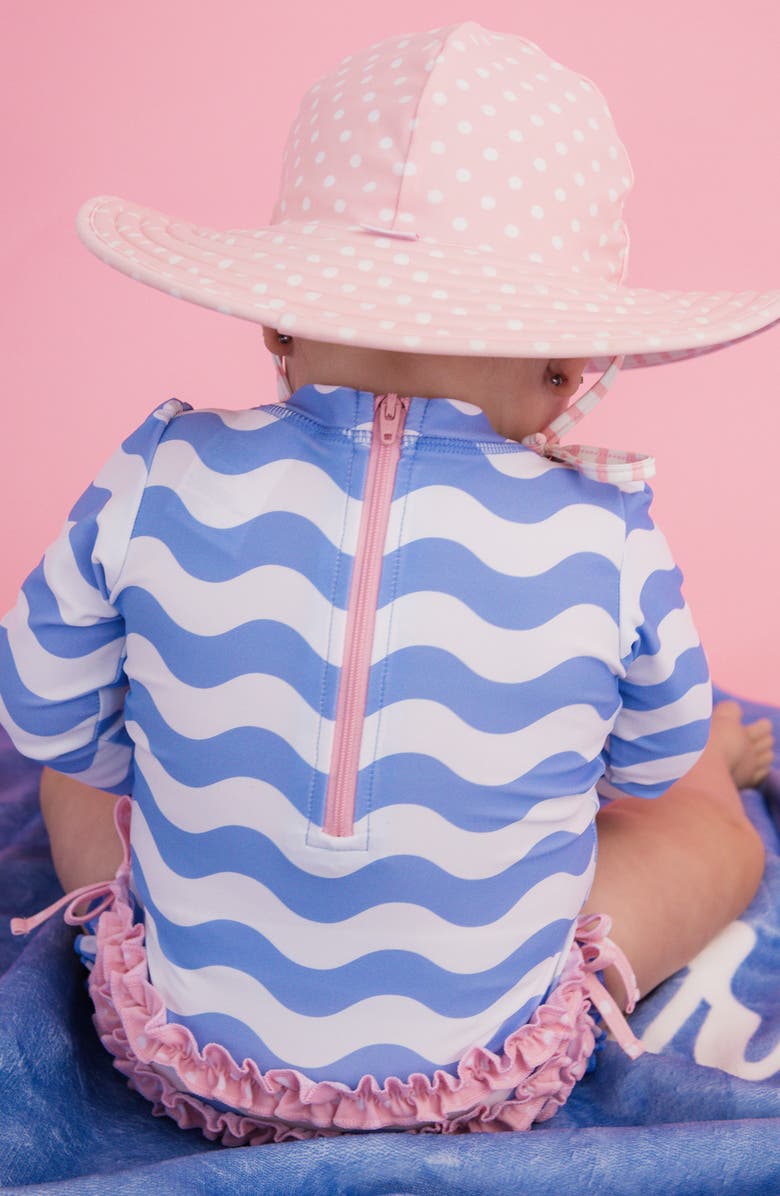 RuffleButts Kids' Periwinkle Long Sleeve One-Piece Rashguard Swimsuit, Alternate, color, Blue